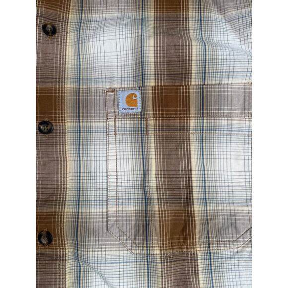 Carhartt Plaid Button Down Shirt Size 2XL Work Shirt Rugged Outdoor Brown - Picture 3 of 8